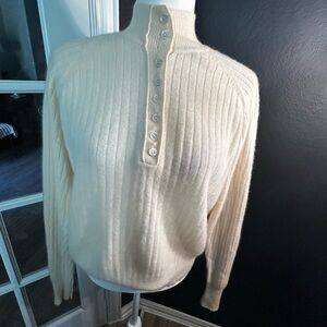 JH Collectibles Cream Ribbed Button-Placket Sweater Angora and Lambswool Blend